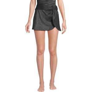 Lands’ End Women’s Chlorine Resistant Shine Twist Front Mini Swim Cover-up Skirt(Black Shine)