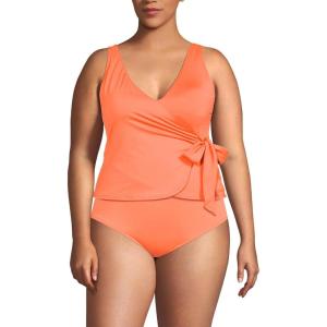 Lands’ End Women’s Chlorine Resistant Side Tie V-Neck Tankini Swimsuit Top(Papaya Orange)
