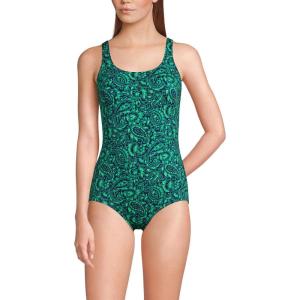 Lands’ End Women’s Chlorine Resistant Soft Cup Tugless Sporty One Piece Swimsuit(Green)