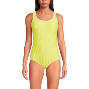 Lands’ End Women’s Chlorine Resistant Soft Cup Tugless Sporty One Piece Swimsuit(Sunlight Lime Diamond Jacquard)