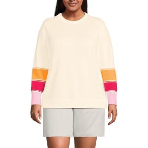 Lands’ End Women’s Cotton Drifter Crew Neck Sweater – Embroidered(Fresh Ivory Stripe)