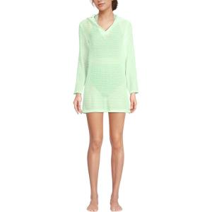 Lands’ End Women’s Cotton Jersey Long Sleeve Hooded Swim Cover-up Dress(Icy Mint Green)