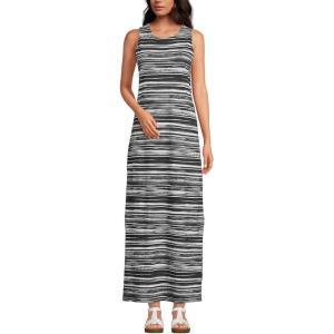 Lands’ End Women’s Cotton Jersey Sleeveless Swim Cover-up Maxi Dress(Black/White Ombre)