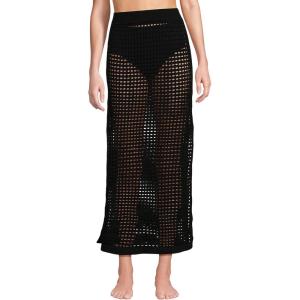 Lands’ End Women’s Cotton Open Knit Maxi Swim Cover-up Skirt(Black)