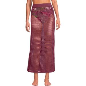Lands’ End Women’s Cotton Open Knit Maxi Swim Cover-up Skirt(Burgundy Spritz)