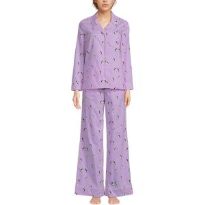 Lands’ End Women’s Cotton Poplin 2 Piece Pajama Set – Long Sleeve Top and Pants(Whisper Lilac Puffins)