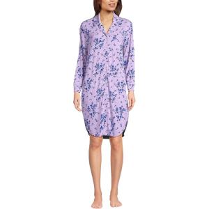Lands’ End Women’s Cotton Poplin Long Sleeve Sleepshirt Nightgown(Lilac Petal Snow Drop Floral)