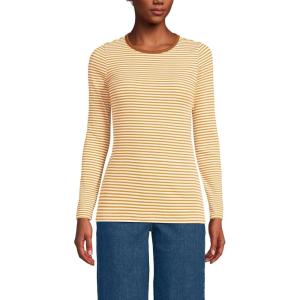 Lands’ End Women’s Cotton Rib Knit T-Shirt(Dijon Gold Tiny Stripe)