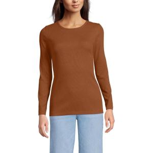 Lands’ End Women’s Cotton Rib Knit T-Shirt(Rich Ginger Brown)