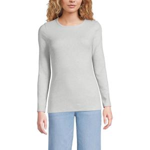 Lands’ End Women’s Cotton Rib Knit T-Shirt(Soft Light Gray Heather)