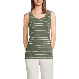 Lands’ End Women’s Cotton Tank Top(Washed Moss/Ivory Stripes)