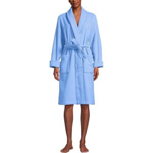 Lands’ End Women’s Cotton Terry Knee Length Spa Bath Robe(Clear Blue Sky)