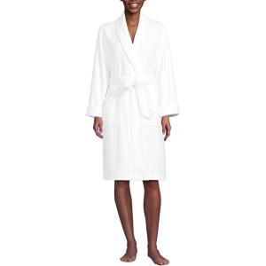 Lands’ End Women’s Cotton Terry Knee Length Spa Bath Robe(White)