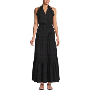 Lands’ End Women’s Cotton Voile Halter Tiered Maxi Dress(Black)