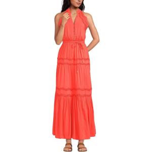 Lands’ End Women’s Cotton Voile Halter Tiered Maxi Dress(Pop Orange Sherbert)