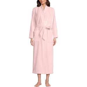 Lands’ End Women’s Cozy Plush Long Wrap Robe(Sea Salt Pink)
