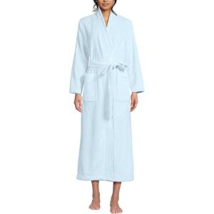 Lands’ End Women’s Cozy Plush Long Wrap Robe(Soft Ice Blue)