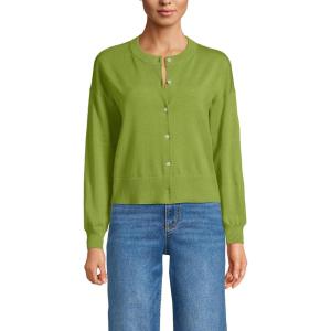 Lands’ End Women’s Cropped Fine Gauge Crew Neck Cardigan Sweater(Winter Pear)
