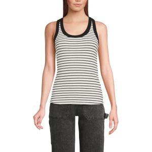 Lands’ End Women’s Drapey Rib Fitted Tank Top(Ivory/Black Stripe)