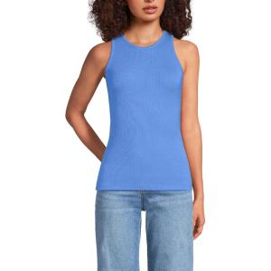 Lands’ End Women’s Drapey Rib Skimming Tank Top Shirt(Crisp Blue)