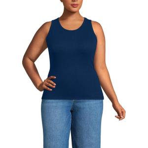 Lands’ End Women’s Drapey Rib Skimming Tank Top Shirt(Deep Sea Navy)