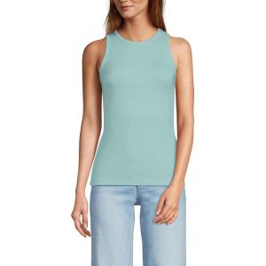Lands’ End Women’s Drapey Rib Skimming Tank Top Shirt(Misty Aqua)