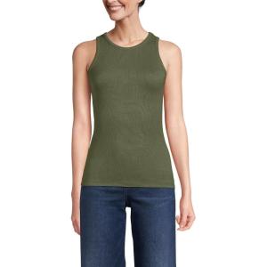 Lands’ End Women’s Drapey Rib Skimming Tank Top Shirt(Vintage Pine Green)
