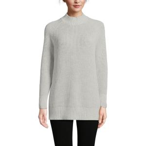 Lands’ End Women’s Drifter Shaker Easy Fit Mock Neck Sweater(Light Gray Heather)