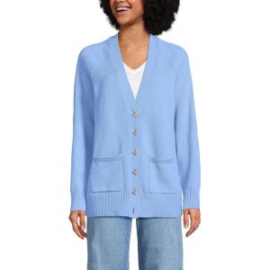 Lands’ End Women’s Drifter Varsity Vneck Relaxed Cardigan Sweater(Clear Blue Sky)