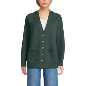 Lands’ End Women’s Drifter Varsity Vneck Relaxed Cardigan Sweater(Evening Forest)