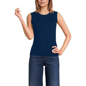 Lands’ End Women’s Fine Gauge Baby Cable Crew Neck Sleeveless Sweater(Deep Sea Navy)