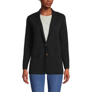 Lands’ End Women’s Fine Gauge Cotton Button Front Blazer Sweater(Black)