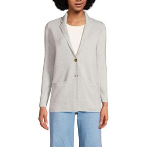 Lands’ End Women’s Fine Gauge Cotton Button Front Blazer Sweater(Light Gray Heather)