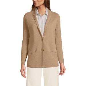 Lands’ End Women’s Fine Gauge Cotton Button Front Blazer Sweater(Vicuna Heather)
