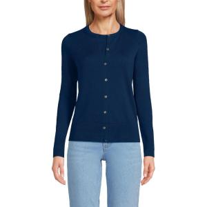 Lands’ End Women’s Fine Gauge Cotton Cardigan Sweater(Deep Sea Navy)