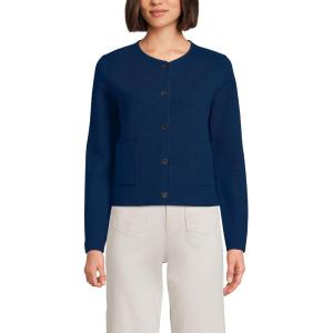 Lands’ End Women’s Fine Gauge Cotton Milano Blazer Sweater(Deep Sea Navy)