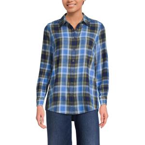Lands’ End Women’s Flannel Boyfriend Fit Long Sleeve Shirt(Blue Vintage Plaid)