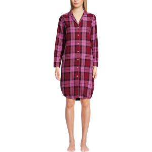 Lands’ End Women’s Flannel Long Sleeve Sleepshirt Nightgown(Vibrant Red/Aurora Pink Plaid)