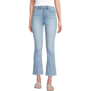 Lands’ End Women’s High Rise Denim Button Front Kick Flare Crop Jeans(Arctic Indigo)