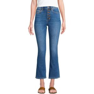 Lands’ End Women’s High Rise Denim Button Front Kick Flare Crop Jeans(Indigo Tide Blue)