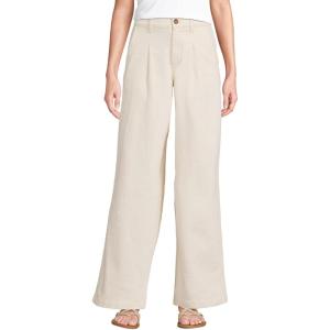 Lands’ End Women’s High Rise Soft Denim Pleated Wide Leg Trousers(Natural)