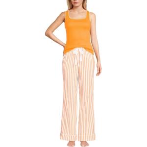 Lands’ End Women’s Knit Cotton Poplin 2 Piece Pajama Set – Tank Top and Pants(Sweet Mango Stripe)