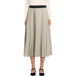 Lands’ End Women’s Knit Foil Pleated Midi Skirt(Champagne Metallic)