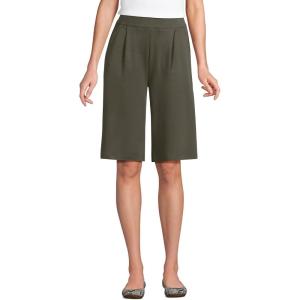 Lands’ End Women’s Knit High Rise Pleated 12″ Bermuda Shorts(Forest Moss)