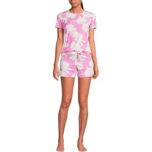 Lands’ End Women’s Knit Pajama Short Set Short Sleeve T-Shirt and Shorts(Irish Rose Daisies)
