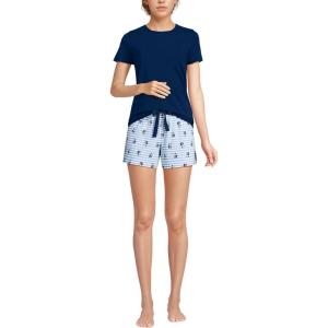 Lands’ End Women’s Knit Pajama Short Set Short Sleeve T-Shirt and Shorts(Ivory Stripe Floral)