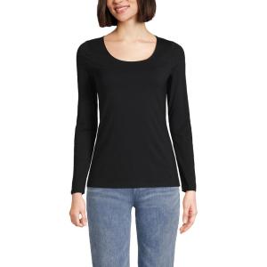 Lands’ End Women’s Long Sleeve Lightweight Jersey Scoop Neck T-Shirt(Black)
