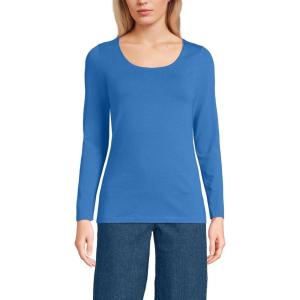 Lands’ End Women’s Long Sleeve Lightweight Jersey Scoop Neck T-Shirt(Muted Cobalt Blue)