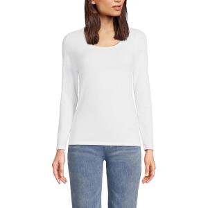 Lands’ End Women’s Long Sleeve Lightweight Jersey Scoop Neck T-Shirt(White)