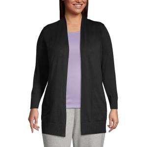 Lands’ End Women’s Long Sleeve Open Long Cardigan Sweater(Black)